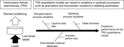 Effects of wet granulation process variables on the quantitative assay model of transmission Raman spectroscopy for pharmaceutical tablets