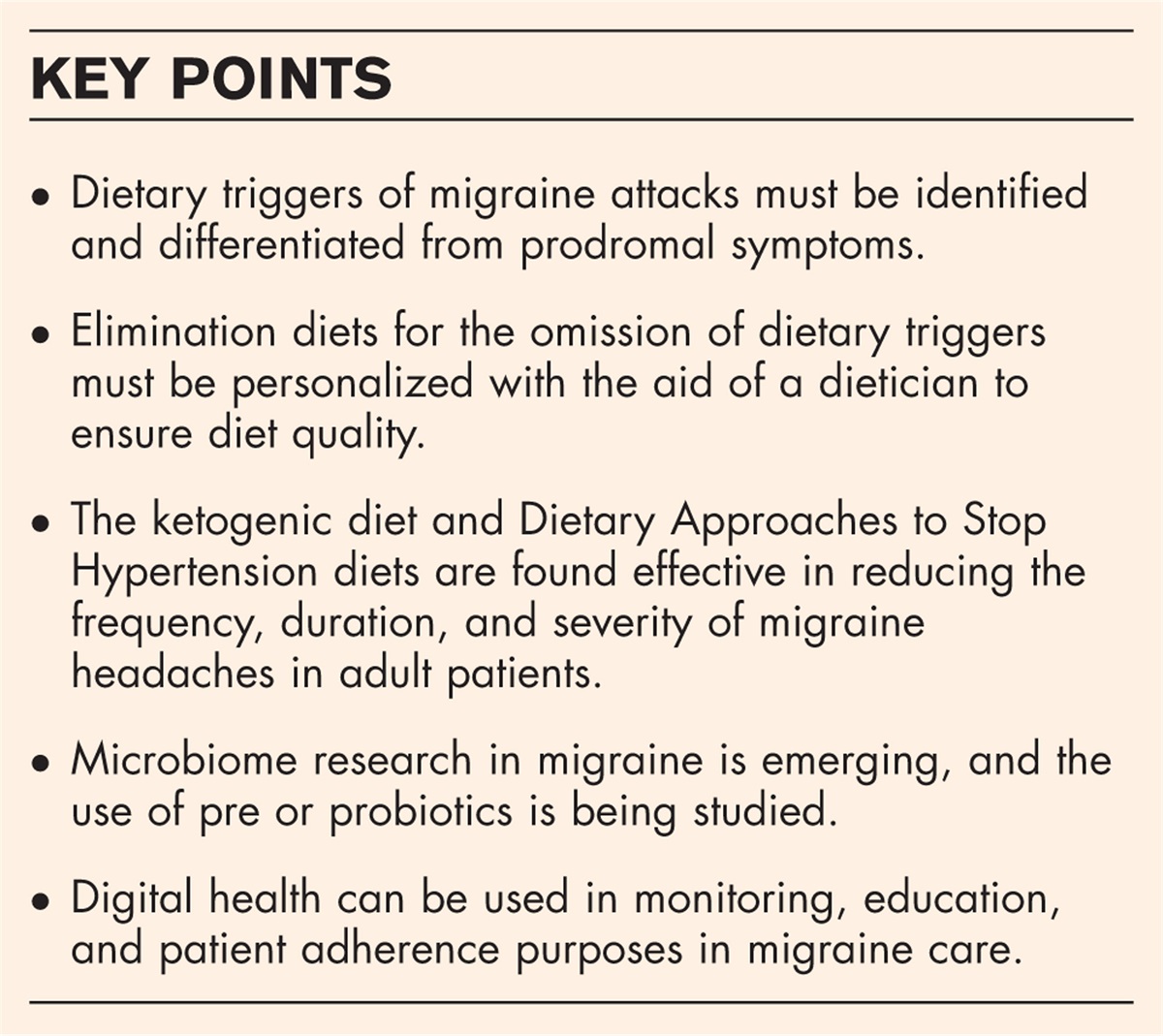 Diet and migraine: what is proven?